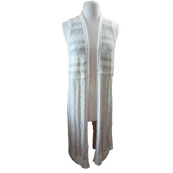 Gap womens Open Front Cardigan Vest Sz S NWT Long Loose knit Tan /white Duster - Picture 1 of 11